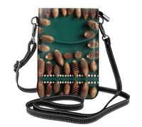 Pine Cone Border Pattern crossbody bag, flap leather wallet, detachable shoulder strap, suitable for travel and camping.