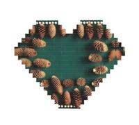 Pine Cone Border Print Building Brick Block Puzzle - Heart Shaped Picture Puzzles, Wooden Picture Jigsaw Puzzles