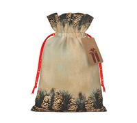 Pine Cone Border Printed Christmas Drawstring Gift Bags-Xmas Wrapping Bags,Candy Bag,For Holiday Party Decorations,Wedding Party Supplies S Red Christmas Ribbon