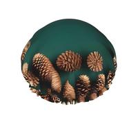 Pine Cone Border Printed shower cap, reusable, double-layered design, suitable for women to wrap their hair, wash their face, and apply face masks.