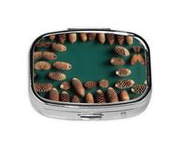 Pine Cone Border Square mini Pill Box, Travel Pill Box, can be Put into Wallet or Pocket to Store a Variety of Small Items