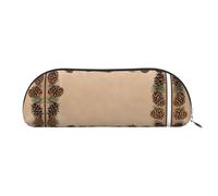 Pine Cone Border Stylish Leather Half Moon Cosmetic Bag Printed PVC Cross Grain Leather Pouch for Pens, Makeup Essentials Compact Organizer for Travel, School Office