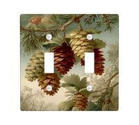 Pine Cone Light Switch Cover Plates/Outlet Covers, Earthy Green Natural Elements for Home Decor, Thermoplastic Wall Plates, Standard Size Double Toggle