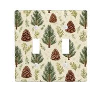 Pine Cone Light Switch Cover Plates/Outlet Covers, Green Natural Forest Design for Home Decor, Thermoplastic Wall Plates, Standard Size Double Toggle
