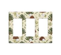 Pine Cone Light Switch Cover Plates/Outlet Covers, Green Natural Forest Design for Home Decor, Thermoplastic Wall Plates, Standard Size 3 Gang Wall Plate