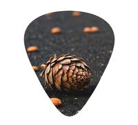 Pine cone nuts printed guitar picks, 12-piece set with thin, medium, and thick styles, comes with a storage case