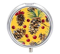 Pine Cones and Cranberries Small Pill Box 3 Grids Travel Pill Case Portable Daily Pill Organizer with Anti-Mixing Design Easy to Retrieve Meds for Medication, Vitamin, Supplements