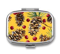 Pine Cones and Cranberries Travel Pill Organizer A Daily Pill Box for Supplements 2 Compartment Pill Case Convenient for Carrying and Storing Medicines Box