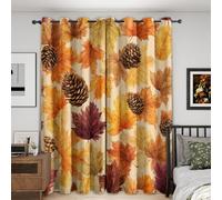 Pine Cones Blackout Curtains Bedroom 66x72, Maple Leaf Autumn Curtains for Home Decor, Living Room, Thermal Eyelet Patterned Window Drapes, 72 Inch Drop 2 Panels FW111