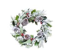 Pine Cones Christmas Wreath, Artificial Leaves Eastern Green Fruit Wall Hanging Plastic Christmas Decorative Wreath for Halloween Thanksgiving Day New Year