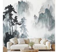 Pine Forest Naural Landscape Mural Chinese Architecture Mountain Wallpaper 300x210 cm Ink Wash Painting Wall Decals Peel and Stick Wall Art for Bedroom Kitchen Bathroom Stickers Home Decor ds191m