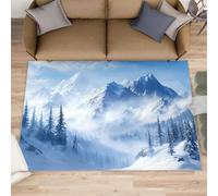 Pine Forest Rug 120x170, Snow Mountain Area Rugs for Bedroom, Snow Scene Rugs for Boys Room, Low Pile Non Slip Carpet for Computer Game Room Dormitory