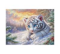 Pine Forest White Tiger Cub 500 Piece Pack Classic Jigsaw Puzzle Couple Puzzle Partners Ultra Difficult Wall Decor Easter New Year Eco Friendly Cardboard 500 PCS