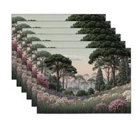 Pine Forests Open Fields Grasslands Set of 6 Table Place Mats | 45x30cm, Pastoral Scenery Cotton Linen Placemats for Kitchen & Dining Table, Heat Resistant Washable Durable