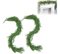 Pine Garland, Garland Christmas, Pine Garlands Realistic for Table Mantle Fireplace Window Holiday Indoor Outdoor Decoration (2 sets,4.92 ft)