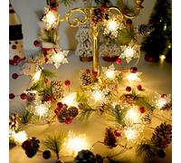 Pine Garland with Lights Christmas Garlands 6.56FT 20 Snow LED Battery Operated Garland with Red Berry and Holiday Pinecones Prelit Lights for Home Windows Fireplace Stairs Christmas Tree Decortions
