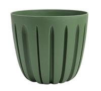 (Pine Green, 1.3L (D13.8 x H12.5cm)) Round Flower Pot Planter Grooved Texture Plastic Indoor Outdoor Matt Strong Matt