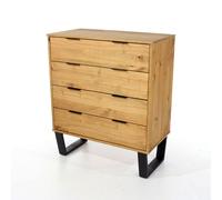 (Pine) Home Source Vigo 4 Drawer Solid Pine Industrial Chest Storage Unit