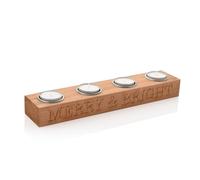 Pine 'Merry & Bright' Debossed 4 Tea Light Holder
