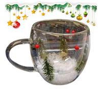 Pine Mug, Pine Branch Mug, Coffee Cup Tea Cup Christmas Collection Snowy Glass - Winter Holiday Tea Cup Double Layer Festive for Cafes, Offices and Home