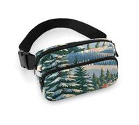 Pine Needle Tree Winter Landscape Print Fanny Pack for Women Men Waist Bag Belt Bag Adjustable Casual Bag for Travel Sports Hiking, white, 7.9x5.1inches