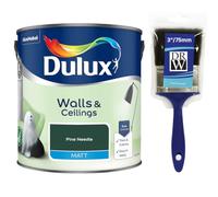 Pine Needle Walls & Ceilings Matt Emulsion Paint 2.5L + 3" Emulsion Paint Brush - Smooth Creamy Finish, Quick Dry, Low VOC, Easy Application for Walls & Ceilings