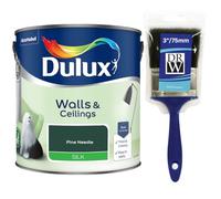 Pine Needle Walls & Ceilings Silk Emulsion Paint 2.5L + 3" Emulsion Paint Brush - Smooth Washable Silk Finish, Quick Dry, Low-VOC, Easy Application for Interior Walls & Ceilings