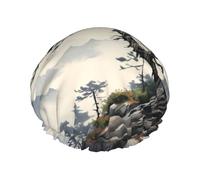Pine on Mountain Slope Shower Cap for Women Men Large Waterproof Shower Bonnet Elastic Band Bathing Hair Hat Spa Salon Caps Double Layered Reusable Bath Caps for Long Hair, Braids