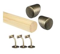 Pine Round Mopstick Handrail Kit with Wall Brackets & End Caps - 1200-4200mm, Chrome/Black/Nickel/Brass (Antique Brass, 2400mm)