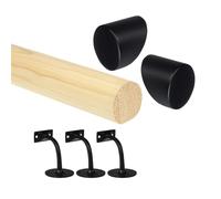 Pine Round Mopstick Handrail Kit with Wall Brackets & End Caps - 1200-4200mm, Chrome/Black/Nickel/Brass (Black, 2400mm)