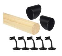 Pine Round Mopstick Handrail Kit with Wall Brackets & End Caps - 1200-4200mm, Chrome/Black/Nickel/Brass (Black, 4200mm)
