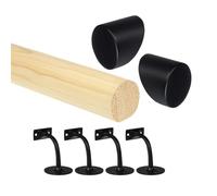 Pine Round Mopstick Handrail Kit with Wall Brackets & End Caps - 1200-4200mm, Chrome/Black/Nickel/Brass (Black, 3600mm)