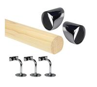 Pine Round Mopstick Handrail Kit with Wall Brackets & End Caps - 1200-4200mm, Chrome/Black/Nickel/Brass (Chrome, 2400mm)