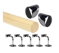 Pine Round Mopstick Handrail Kit with Wall Brackets & End Caps - 1200-4200mm, Chrome/Black/Nickel/Brass (Chrome, 4200mm)