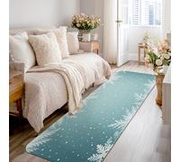 Pine Runner Rug, Winter Cozy Snow Dots Winter Teal Low Pile Sponge Rectangle Floor Carpets Edge Binding for Kitchen Entryway Bedside Doorway Hallway Decor 2x8 Ft