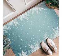 Pine Runner Rug, Winter Cozy Snow Dots Winter Teal Non-Slip Aesthetic Doormat Rectangle Accents Rug for Kitchen Hallway Laundry Room Entryway Decor 2x3 Ft