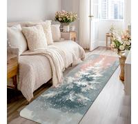 Pine Runner Rug, Winter Cozy Snowflake Dots Winter Teal Low Pile Sponge Home Floor Rectangle Print Carpet for Kitchen Entryway Laundry Hallway Decor 2x8 Ft