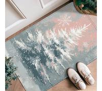 Pine Runner Rug, Winter Cozy Snowflake Dots Winter Teal Non-Slip Aesthetic Doormat Rectangle Accents Rug for Kitchen Laundry Room Doorway Entryway Decor 2x3 Ft