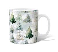 Pine Tree Ceramic Coffee Mug, Winter Natural Spruce Tree Fir Winter Green Novelty Hot Chocolate Mug with Handle Gift for Friends Family Coworkers Teachers Couples Employees 11 Oz