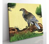 Pine Tree & Eagle by Kano Tan'yu Asian Japanese Canvas Wall Art Print Ready to Hang, Framed Picture for Living Room Bedroom Home Office Décor, 35x35 cm (14x14 Inch)