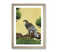 Pine Tree & Eagle By Kano Tan'Yu Asian Japanese Framed Wall Art Print, Ready to Hang Picture for Living Room Bedroom Home Office Décor, Oak A3 (34 x 46 cm)