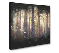 Pine Tree Forest in Spring Paint Splash Modern Canvas Wall Art Print Ready to Hang, Framed Picture for Living Room Bedroom Home Office Décor, 14x14 Inch (35x35 cm)
