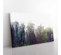 Pine Tree Forest In The Fog In Abstract Modern Art Canvas Wall Art Print Ready to Hang, Framed Picture for Living Room Bedroom Home Office Décor, 76x50 cm (30x20 Inch)