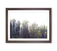 Pine Tree Forest In The Fog In Abstract Modern Art Framed Print | A3 Walnut Framed Wall Art | Ready to Hang | Abstract Floral Picture | Living Room Bedroom Lounge Office
