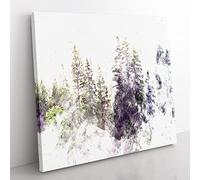 Pine Tree Forest in the Fog Watercolour Modern Canvas Wall Art Print Ready to Hang, Framed Picture for Living Room Bedroom Home Office Décor, 35x35 cm (14x14 Inch)