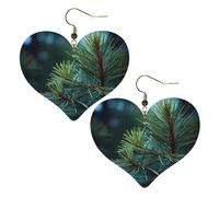 Pine Tree Green Needles Leather Earrings for Women Heart Earring Lightweight Dangle Drop Earring Set Jewelry Gift, One Size, No Gemstone