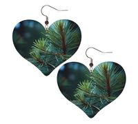 Pine Tree Green Needles Leather Earrings for Women Heart Earring Lightweight Dangle Drop Earring Set Jewelry Gift