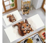 Pine Tree Holding An Acorn Non Slip kitchen floor mats Set 2 Piece, Watercolor Cartoon Kitchen Mat Anti Fatigue Set, Beige kitchen carpets for Home Decoration - 50x80+50x120cm