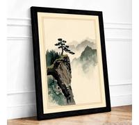 Pine Tree in Mist Japandi Framed Wall Art Print A1 (84.1×59.4cm) Black, Wall Decor for Living Room, Bedroom, Office & Home, Ready to Hang, Art Gift
