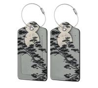 Pine Tree Under The Moon 1 Business Travel PU Leather Label Suitable for Handbags/Backpacks/Luggage
